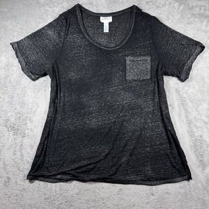 Just Be Burnout V Neck T Shirt Womens 2X Black Front Pocket